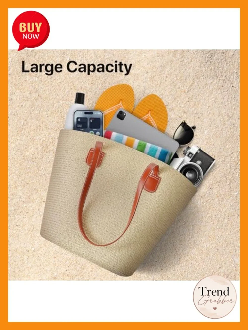 Handwoven Straw Tote Bag with Zipper Closure - Summer Travel Shoulder Handbag